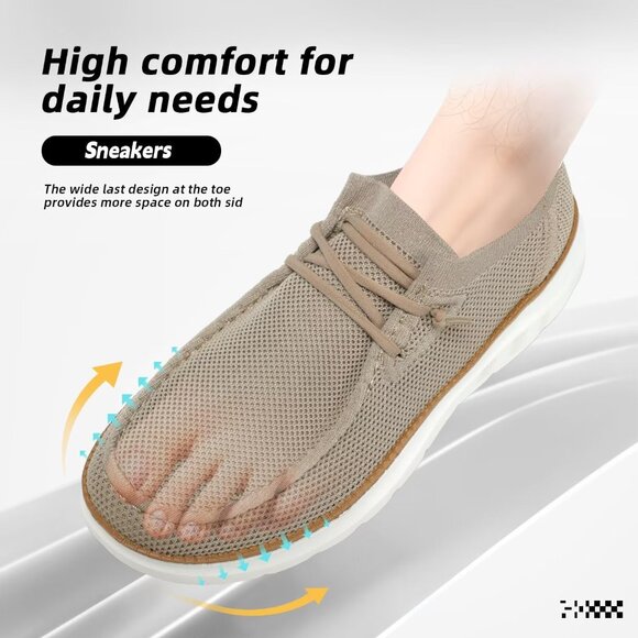 Men\'s Khaki Loafers Shoes Casual Mesh Walking Boat Shoes Dress Sneakers